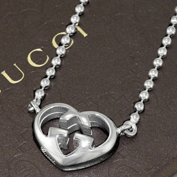 GUCCI AUTHENTIC sterling silver GG HEART PENDANT! STUNNING!!! New - Picture 1 of 9